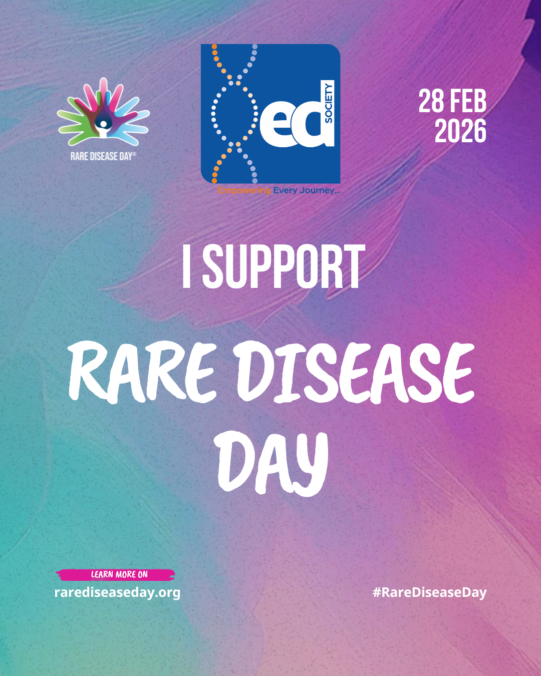 Rare Disease Day Poster 4 ed society staff stood looking at the camera wearing blue for international awareness day