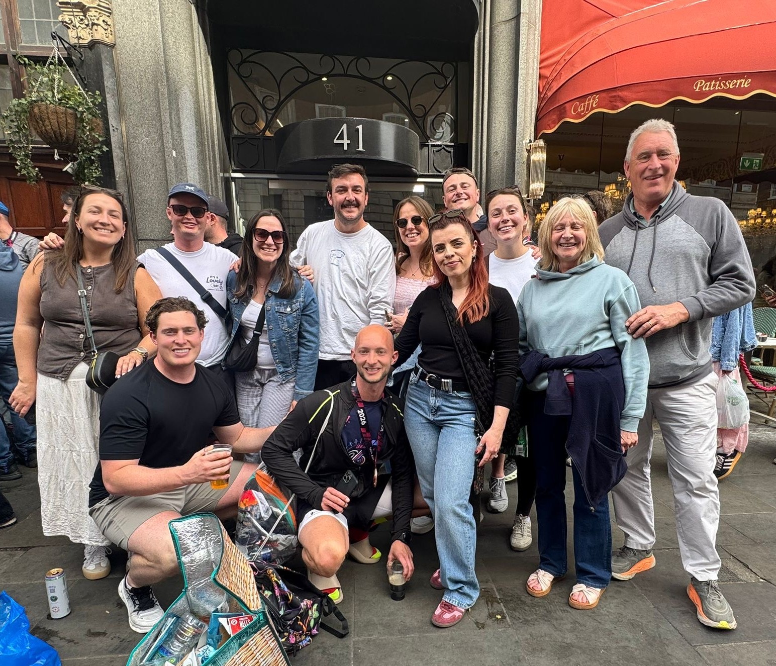 A group photo of calum with family and friends in london for the marathon